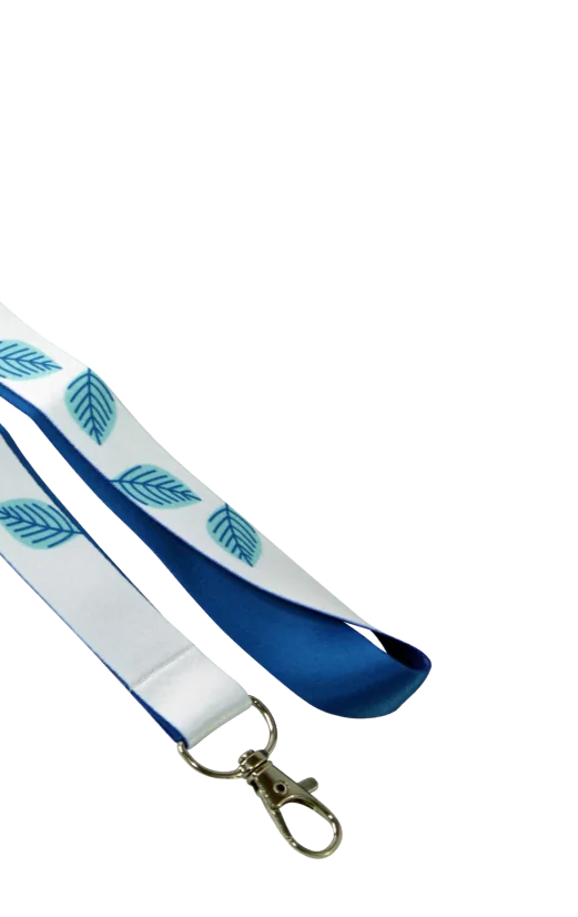 Lanyard sublimado blanco con hojas azules