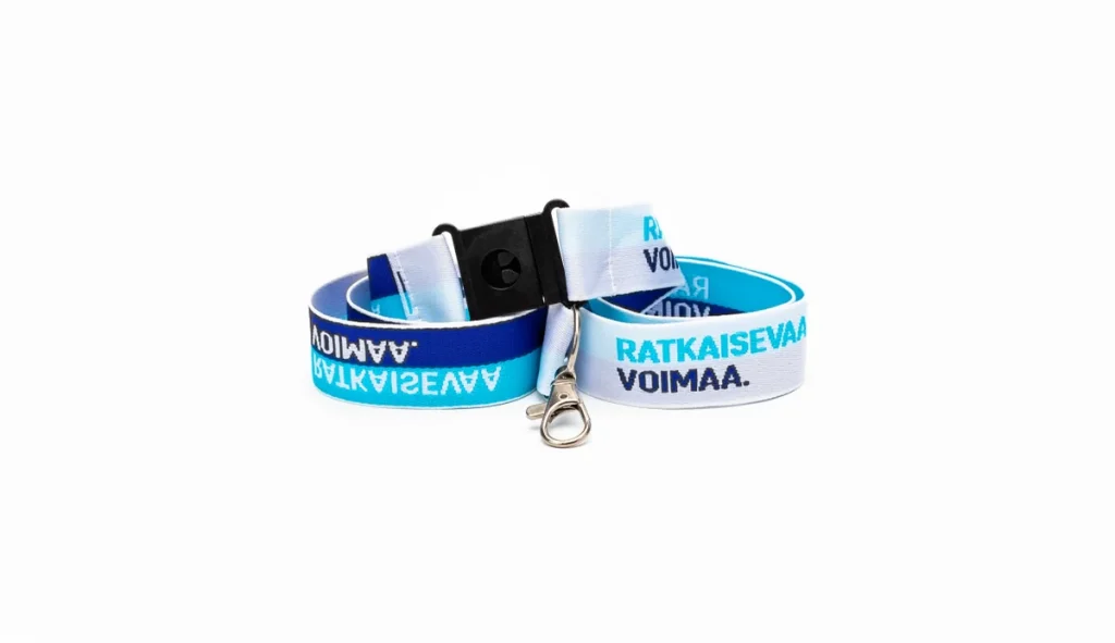 Lanyard bordado azul con hebilla desprendible