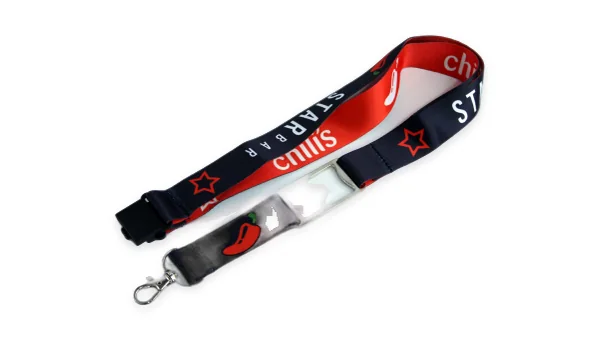 Lanyard sublimado con destapador, bandola de perico y broche de seguridad