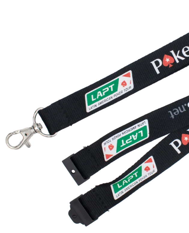 Lanyards impresos negros con logotipo a dos tintas